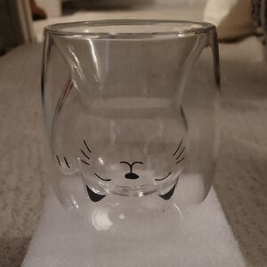 Clear Double-Wall Glass Bowl with Black Cat Face - Clear/Black